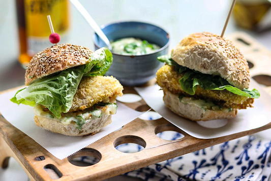Honey Hake Sliders with a Light Mustard-Mayo Aioli
