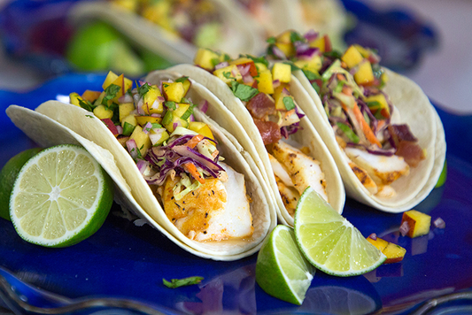 Lime Tuna Fish Tacos with Peach Salsa